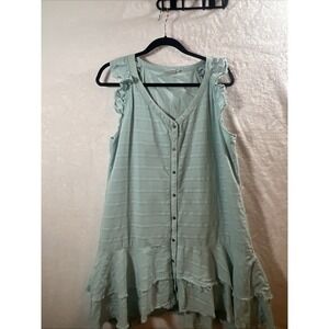 True Craft Womens Blue Cotton Button Down Dress -XL